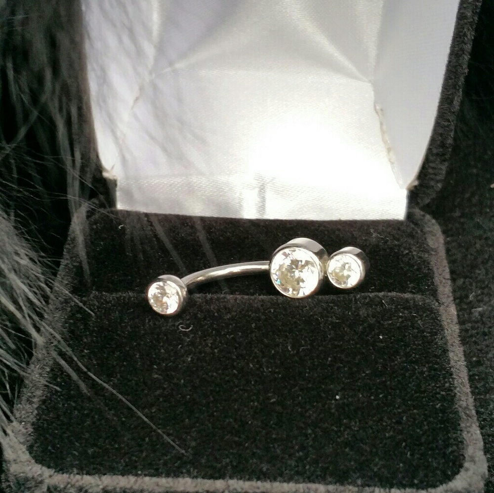 CZ 3 Stone Navel Ring